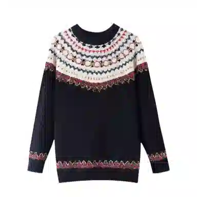 柏黛妃 费尔岛复古针织衫慵懒风加厚外穿长袖上衣 女款