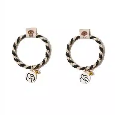 【卡通小兔铃铛吊牌】 攸委 手工编织可爱头绳甜美少女心学生网红森系发绳 锦纶 扎马尾丸子头发圈两用带手小皮筋男朋友 男女同款情侣款