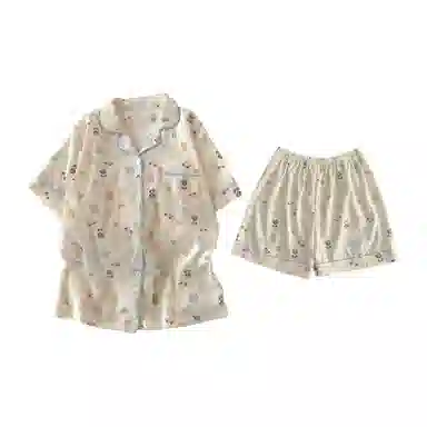 静英鸾 翻领短袖短裤甜美风休闲舒适家居服睡衣套装 女款