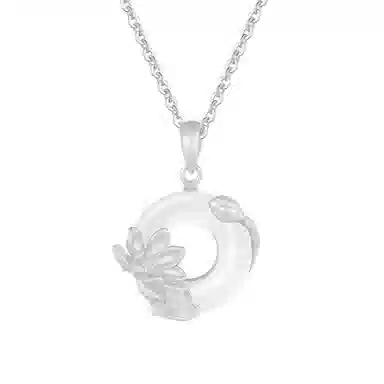 中国珠宝 平安扣荷花锁骨链 新中式国潮复古设计 福运经典东方古韵幸福美满  精致轻奢高级贵气小众设计感饰品 玉髓 玉石项链 女款