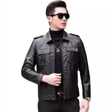 比利斯山羊 时尚简约翻领油蜡真皮皮衣 男女同款