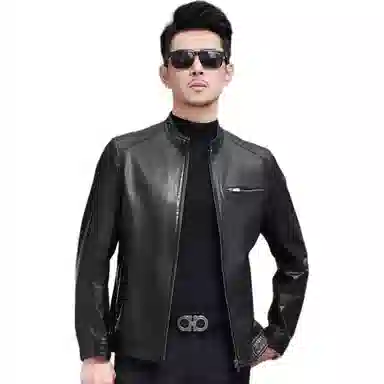 比利斯山羊 简约大气立领牛皮真皮皮衣 男女同款