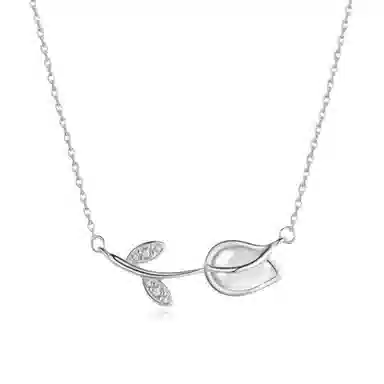  【S925纯银 高品质】 七七银饰 温柔郁金香 森系温柔优雅花朵造型设计锁骨链 小清新高级大气精致轻奢 灵动吸睛#好运 玉髓 项链 女款