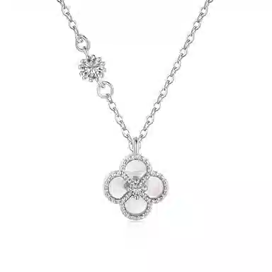 【S925纯银 好运四叶草】 七七银饰 幸运眷顾 诸事顺利有钱花 轻奢转运锁骨链 轻奢高级幸运草百搭通勤 约会告白女友 玛瑙 项链 女款