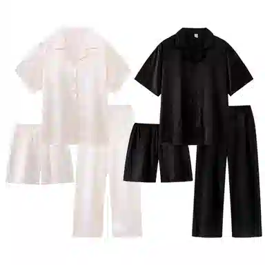 静英鸾 翻领三件套纯色简约风休闲舒适家居服睡衣套装 男女同款