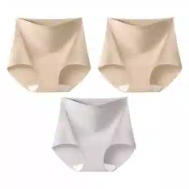 二三二三 粉底液高腰交叉收腹裤隐形无痕亲肤柔软舒适透气吸汗防卷边防夹臀日常简约百搭短裤组合装三角内裤 女款