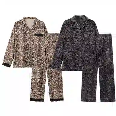 静英鸾 简约式豹纹休闲翻领舒适家居服睡衣套装 男女同款