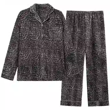 静英鸾 简约式豹纹休闲翻领舒适家居服睡衣套装 男女同款
