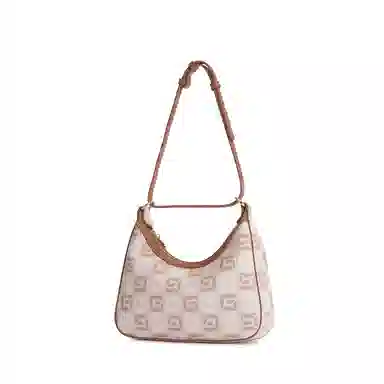 都宝路 质感复古休闲精致印花拼色百搭日常通勤小众简约 合成革 单肩包 女款 杏色