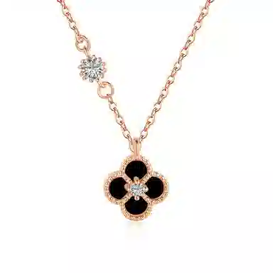 【S925纯银 好运四叶草】 七七银饰 幸运眷顾 诸事顺利有钱花 轻奢转运锁骨链 轻奢高级幸运草百搭通勤 约会告白女友 玛瑙 项链 女款