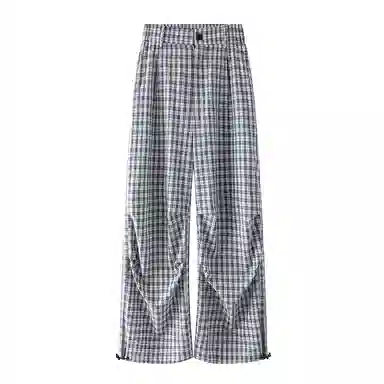 欧迪芬 美式褶皱做旧英伦风松弛直筒格子设计感宽松港风青春少年感流行高街韩系简约潮流痞帅时尚个性舒适透气百搭无性别休闲裤 男女同款