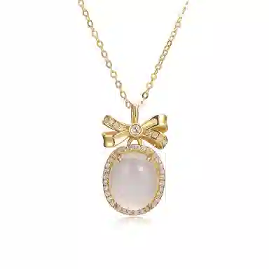 【S925纯银 高品质】 七七银饰 甜蜜蝴蝶结 甜蜜甜美温柔蝴蝶结设计精致高级感森系灵动梦幻小清新锁骨链 好运 玉髓 项链 女款