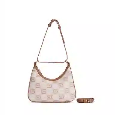 都宝路 质感复古休闲精致印花拼色百搭日常通勤小众简约 合成革 单肩包 女款 杏色