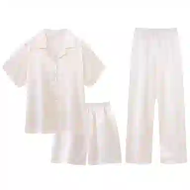 静英鸾 翻领三件套纯色简约风休闲舒适家居服睡衣套装 男女同款
