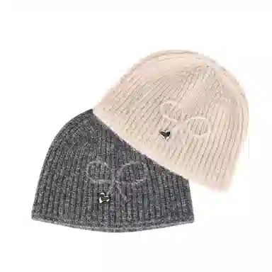 氧气樱桃 韩版蝴蝶结针织帽保暖防寒显脸小仿羊毛包头帽套头#好运 腈纶 绒线帽 男女同款情侣款