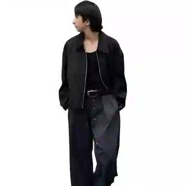 悍戈 美式复古潮流短款哈灵顿春秋外套 粗斜纹肌理感水墨画内衬 宽松百搭垂感透气夹克 男女同款
