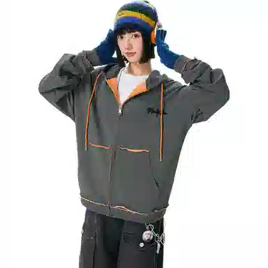 【反穿多巴胺】布客行 彩色条纹木耳边拆卸别针美式复古高街港风回潮设计连帽落肩口袋系带开衫宽松舒适百搭华棉长袖外套 卫衣 男女同款