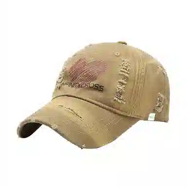 心水好物 韩版破洞爱心棒球帽街头出游百搭显脸小太阳帽字母刺绣时尚潮流 棉  鸭舌帽  男女同款情侣款