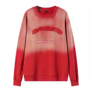 乱步 美式街头水洗做旧渐变字母刺绣圆领潮牌嘻哈宽松套头上衣卫衣 男女同款