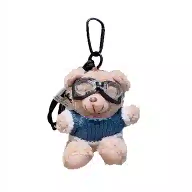 祎步康 卡通潮酷眼镜小熊钥匙链书包可爱包包公仔挂饰 毛绒 挂件 男女同款情侣款