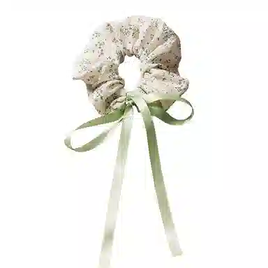 零界 绿色碎花大肠清新蝴蝶结织带发绳氛围感头饰#好运 聚酯纤维 发圈 男女同款情侣款