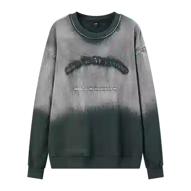 乱步 美式街头水洗做旧渐变字母刺绣圆领潮牌嘻哈宽松套头上衣卫衣 男女同款