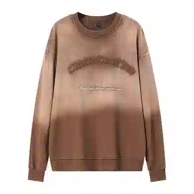 乱步 美式街头水洗做旧渐变字母刺绣圆领潮牌嘻哈宽松套头上衣卫衣 男女同款