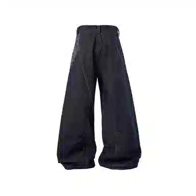 BENMYSHOWER Pleated Curved Denim Pants