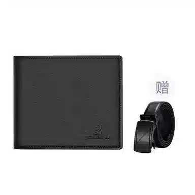 稻草人 简约设计商务腰带钱夹百搭皮带套装 牛皮 钱包 常规 男款 黑色