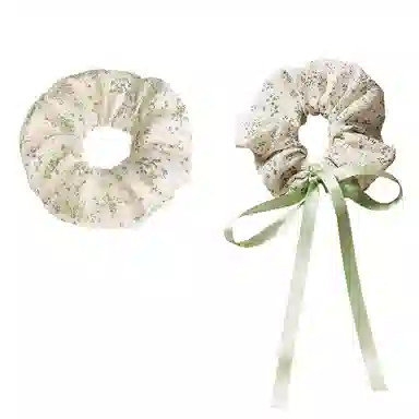 零界 绿色碎花大肠清新蝴蝶结织带发绳氛围感头饰#好运 聚酯纤维 发圈 男女同款情侣款