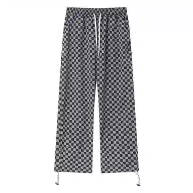 乱步 美式棋盘格直筒宽松潮牌高街抽绳休闲裤 男女同款