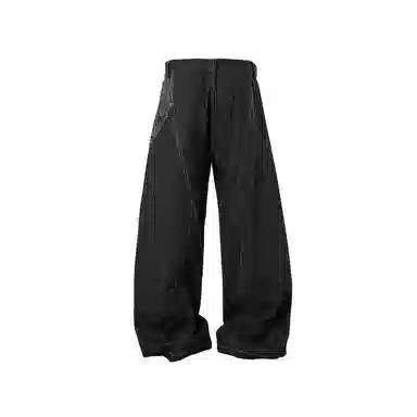 BENMYSHOWER Pleated Curved Denim Pants