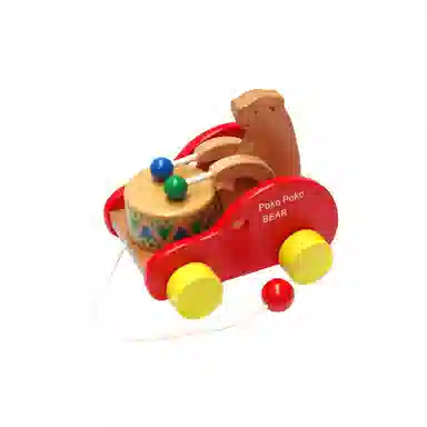 萌吉码 小熊敲鼓车 拖拉学步玩具