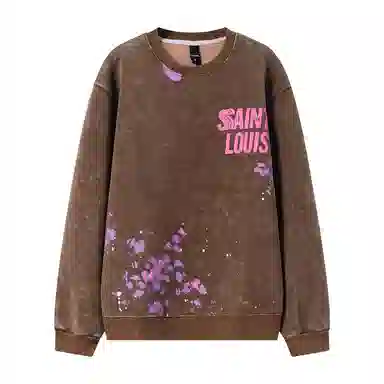 乱步 美式字母重磅圆领水洗做旧高街潮牌百搭卫衣 男女同款