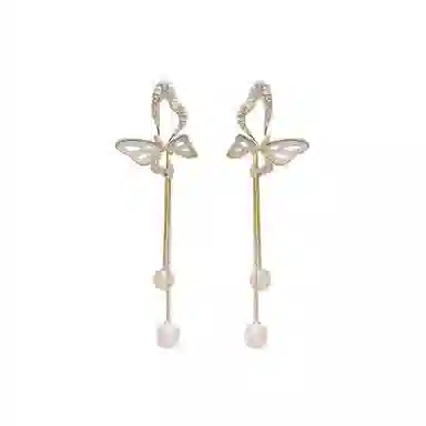 澜耀 气质百搭蝴蝶长款流苏两戴耳坠 小众设计高级感耳饰#好运 合金 耳环 女款