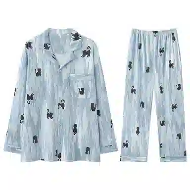 兰缪 纯棉男士春夏秋季宽松长袖长裤青少年可外穿大码家居服睡衣套装 男款