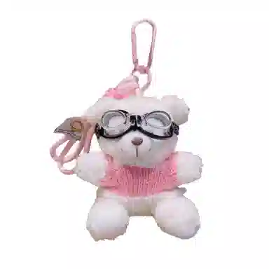 祎步康 卡通潮酷眼镜小熊钥匙链书包可爱包包公仔挂饰 毛绒 挂件 男女同款情侣款