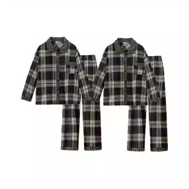 静英鸾 情侣格子长袖开衫简约设计家居服睡衣套装 男女同款
