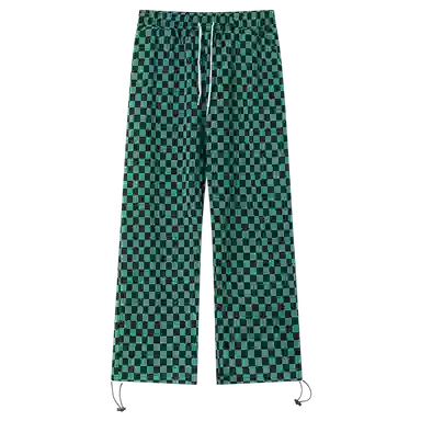 乱步 美式棋盘格直筒宽松潮牌高街抽绳休闲裤 男女同款