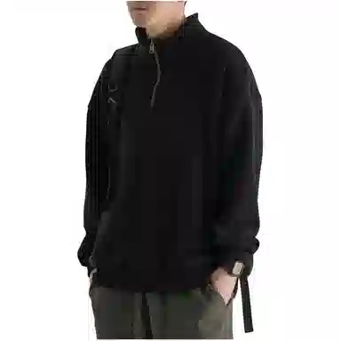 玉儿恋 加绒加厚半高领日系纯色宽松百搭卫衣 男款 黑色