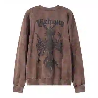 乱步 美式街头水洗做旧渐变字母刺绣圆领潮牌嘻哈宽松套头上衣卫衣 男女同款