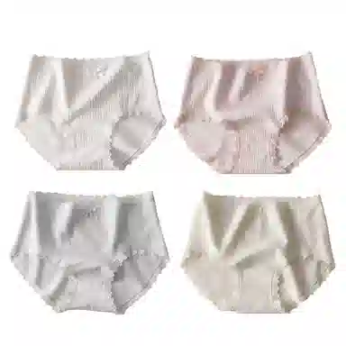 兰缪 纯棉抑菌无侧缝运动更舒适轻柔浪漫提花随意拉伸高回弹力蕾丝边马克龙色系学生韩式潮流内裤 女款