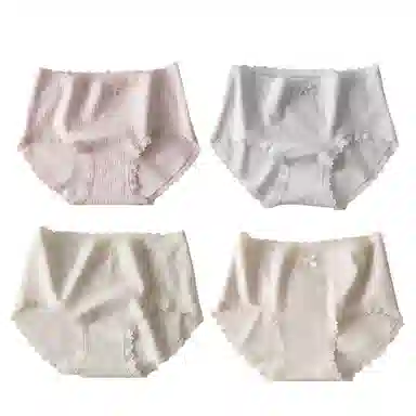 兰缪 纯棉抑菌无侧缝运动更舒适轻柔浪漫提花随意拉伸高回弹力蕾丝边马克龙色系学生韩式潮流内裤 女款