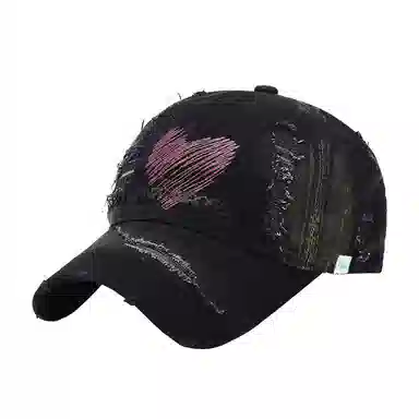 心水好物 韩版破洞爱心棒球帽街头出游百搭显脸小太阳帽字母刺绣时尚潮流 棉  鸭舌帽  男女同款情侣款