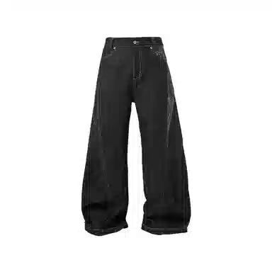 BENMYSHOWER Pleated Curved Denim Pants