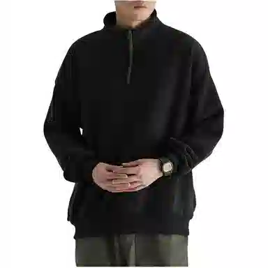 玉儿恋 加绒加厚半高领日系纯色宽松百搭卫衣 男款 黑色