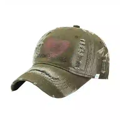 心水好物 韩版破洞爱心棒球帽街头出游百搭显脸小太阳帽字母刺绣时尚潮流 棉  鸭舌帽  男女同款情侣款