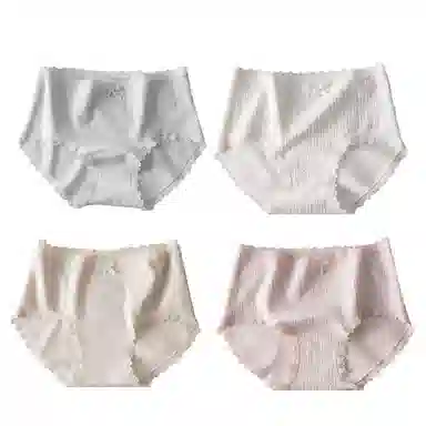 兰缪 纯棉抑菌无侧缝运动更舒适轻柔浪漫提花随意拉伸高回弹力蕾丝边马克龙色系学生韩式潮流内裤 女款