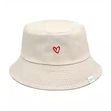心水好物 户外休闲运动防晒遮阳太阳帽日系纯色简约爱心刺绣 棉   渔夫帽 男女同款情侣款