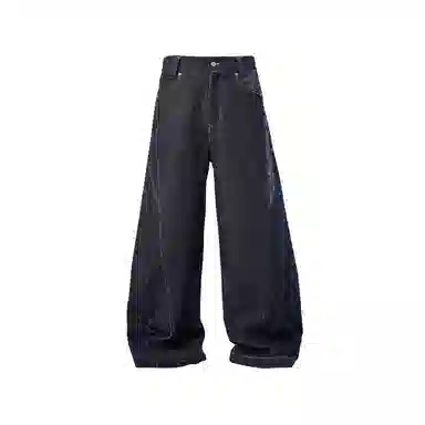 BENMYSHOWER Pleated Curved Denim Pants